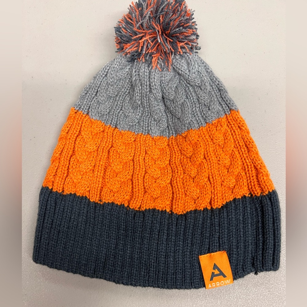Arrow Kids' Vibrant Orange and Gray Cable Knit Hat